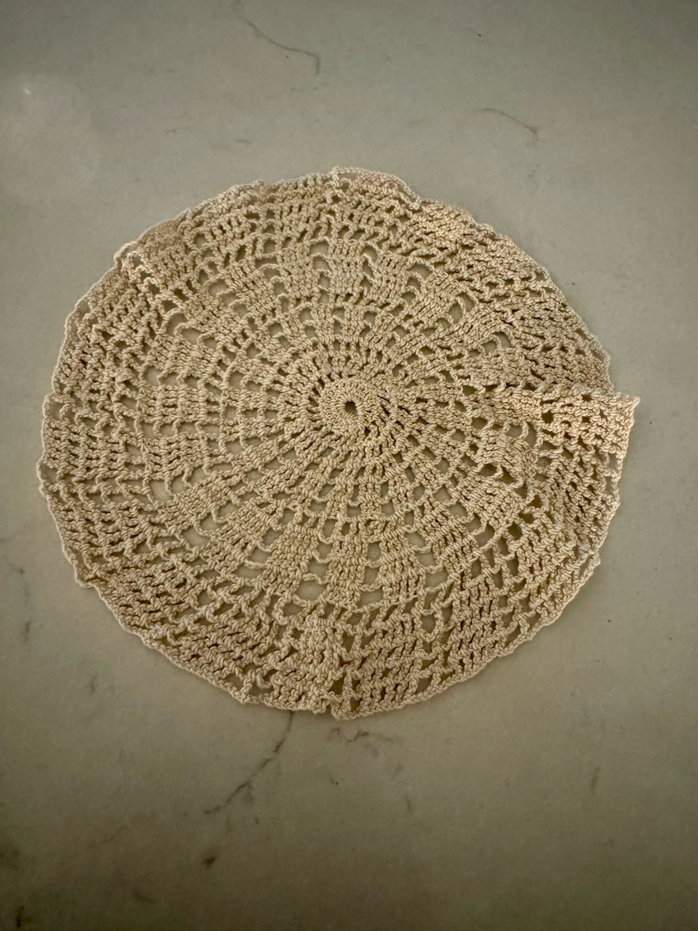 8” Vintage Handmade Crochet Round Doily in Natural Beige